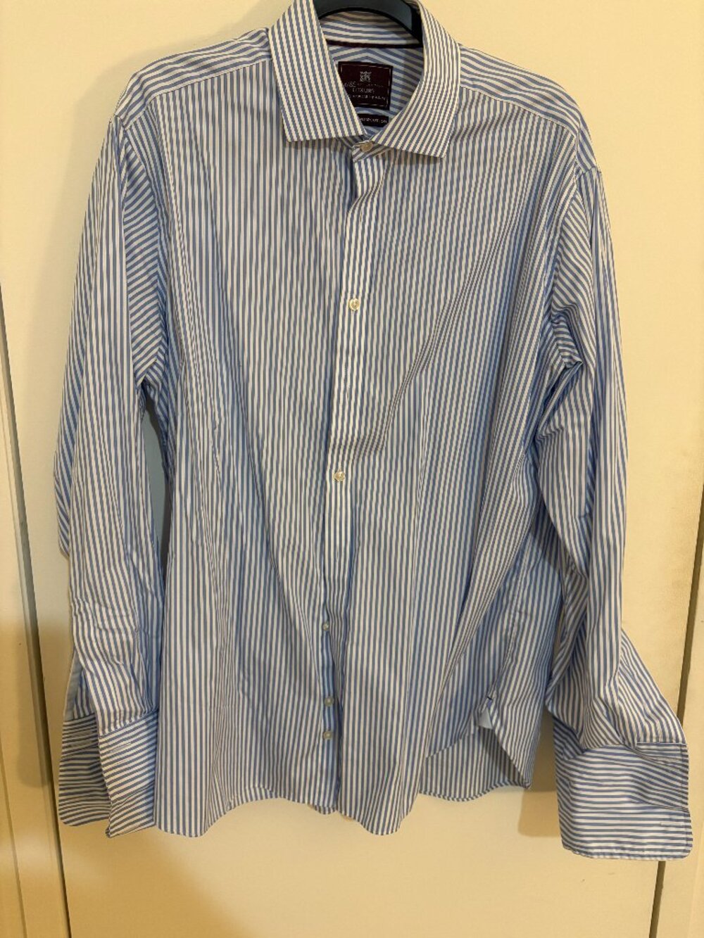 M&S Collection Luxury Dress Shirt Blue White Striped Size 17½ Regular Fit